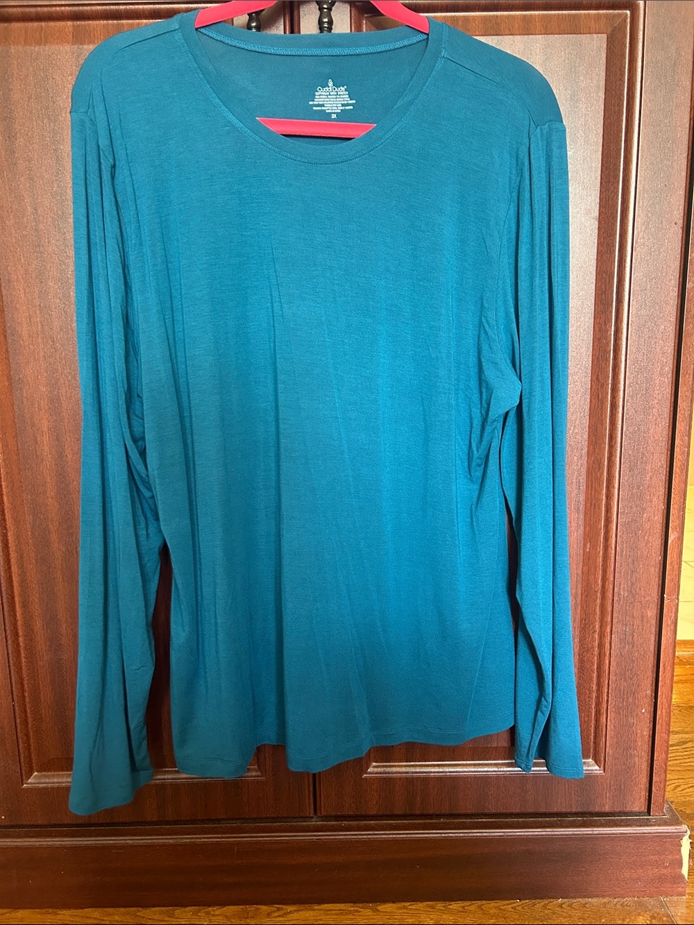 Cuddl Duds Long Sleeve Crewneck Top in Teal Blue-Green